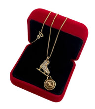 Load image into Gallery viewer, Repurposed Louis Vuitton Coin &amp; Crystal Ice Skate Charm Necklace