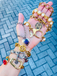 Repurposed Interlocking GG Sterling Silver Gucci Charm Shackle Bracelet