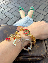 Load image into Gallery viewer, *Rare* Repurposed Red &amp; Green Interlocking GG Gucci Enameled Charm &amp; Chain Bracelet