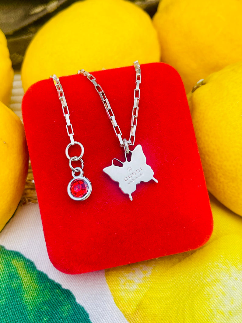 Repurposed Gucci Medium .925 Sterling Silver Butterfly Necklace