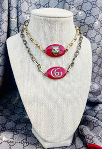 *Very Rare* Repurposed Gucci Tiger Charm Red & Gold Tone Vintage Necklace