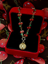 Load image into Gallery viewer, Repurposed Louis Vuitton Café Signature Removable Logo Charm &amp; 🍒 Chain Necklace