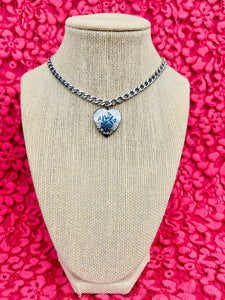 Repurposed 1980’s Vintage CC “Ne M’oublie Pas” Blue Enameled Heart Charm Necklace