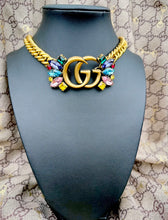 Load image into Gallery viewer, X~Large Repurposed Gucci Multicolored Crystal Pavé Hardware Adjustable Necklace