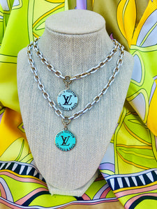 *Rare* Large Repurposed Turquoise & Gold Louis Vuitton Trunks & Bags Coin Necklace