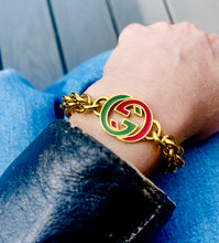 Load image into Gallery viewer, *Rare* Repurposed Interlocking GG Red &amp; Green Enameled Charm Bracelet