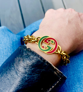 *Rare* Repurposed Interlocking GG Red & Green Enameled Charm Bracelet