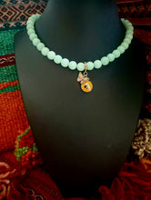 Load image into Gallery viewer, Repurposed Silver &amp; Yellow Louis Vuitton Coin Hand Beaded Amazonite Necklace