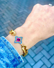 Load image into Gallery viewer, *Very Rare* Medium Repurposed Louis Vuitton Royal Blue &amp; Magenta Crystal Charm Vintage Bracelet