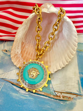 Load image into Gallery viewer, *Very Rare*Repurposed 1980’s Turquoise Versace Button &amp; Removable Charm Necklace