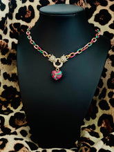 Load image into Gallery viewer, Repurposed Louis Vuitton Puffy Heart Charm Leopard Crystal Pavè Necklace