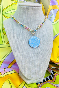 *Rare* X~Large Repurposed Baby Blue & Gold Louis Vuitton Trunks & Bags Coin Necklace
