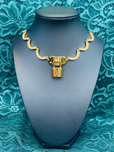 Load image into Gallery viewer, Repurposed Louis Vuitton Padlock White &amp; Vintage Crystal Pavè Scallop Necklace