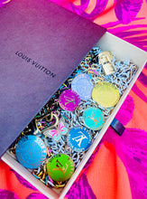 Load image into Gallery viewer, *Rare* Large Repurposed Turquoise &amp; Gold Louis Vuitton Trunks &amp; Bags Coin Necklace