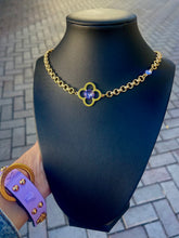 Load image into Gallery viewer, *Very Rare* Large Repurposed Louis Vuitton Purple &amp; Lime Green Swarovski Crystal Flower Charm Necklace