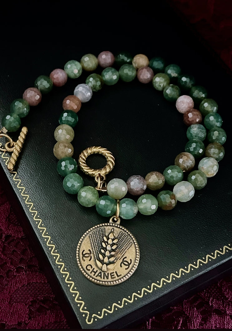 *One of a Kind* Repurposed CC Coin Vintage Gemstones Toggle Bracelet