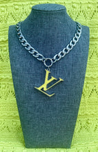 Load image into Gallery viewer, X~Large Repurposed Louis Vuitton Lime Green &amp; Silver Charm Necklace