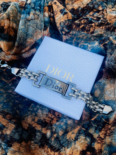 Repurposed Christian Dior Gunmetal Hardware Textured Bracelet