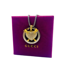 Load image into Gallery viewer, Repurposed Gucci Keyring &amp; Crystal Puffy Heart Necklace