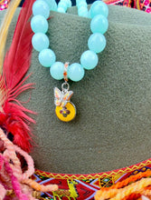 Load image into Gallery viewer, Repurposed Silver &amp; Yellow Louis Vuitton Coin Hand Beaded Amazonite Necklace
