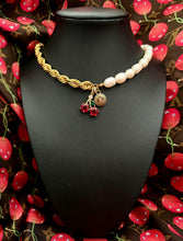 Load image into Gallery viewer, Repurposed Louis Vuitton Gold &amp; Cafè Coin Asymmetrical Freshwater Pearl Necklace