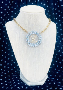 *Very Rare*Large Repurposed Crystal Louis Vuitton Hardware & Swarovski Crystal Accent Necklace