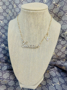 Repurposed Gucci Cursive Charm & Removable Crystal Pavè Bee Necklace