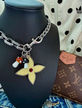 Load image into Gallery viewer, 3~in~1 Repurposed X~Large Louis Vuitton Signature 🧈 Flower Charm Denim Chain/Bag Charm/Necklace