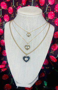 Medium Repurposed Gold & Black Enameled Louis Vuitton Signature Flower Heart Charm Necklace