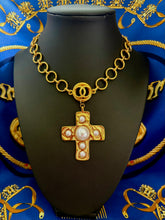 Load image into Gallery viewer, *Very Rare* X~Large Repurposed 1980’s *New Vintage* CC Coin &amp; Cross Statement Necklace