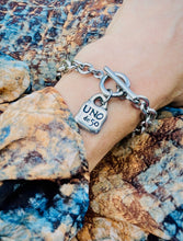 Load image into Gallery viewer, Repurposed Uno de 50 Sterling Padlock Toggle Bracelet