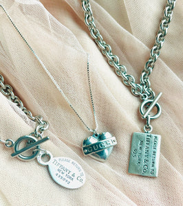 Repurposed Gucci Hardware Tag and Heart Charm Necklace