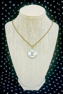 Repurposed Large Louis Vuitton Trunks & Bags White~Gold Reversible Necklace