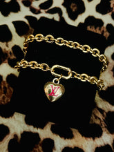 Load image into Gallery viewer, Repurposed Louis Vuitton Small/Medium Gold &amp; Hot Pink Removable/ Reversible Heart Charm Necklace