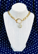 Load image into Gallery viewer, Repurposed Louis Vuitton Clasp &amp; Celestial Abalone Shell Charm Necklace