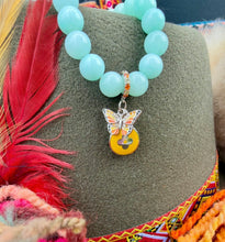 Load image into Gallery viewer, Repurposed Silver &amp; Yellow Louis Vuitton Coin Hand Beaded Amazonite Necklace