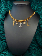 Load image into Gallery viewer, Repurposed Yves Saint Laurent Floating Letter Charms Mixed Metal Necklace