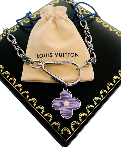 Large Repurposed Louis Vuitton Lavender & Silver Charm Necklace