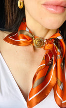 Load image into Gallery viewer, Stunning Large Repurposed Versace Medusa Hardware &amp; 100% Silk Scarf Necklace