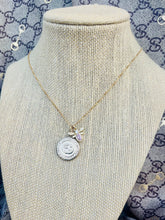 Load image into Gallery viewer, Repurposed Interlocking GG Gucci Coin &amp; Removable Crystal Bee Charm Necklace