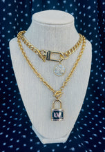 Load image into Gallery viewer, Repurposed Louis Vuitton Clasp &amp; Mother of Pearl Celestial Charm Necklace