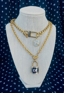 Repurposed Louis Vuitton Clasp & Mother of Pearl Celestial Charm Necklace