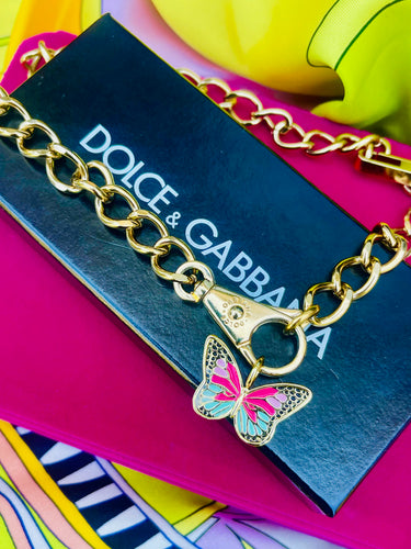 Repurposed Dolce & Gabbana Clasp & Removable Pink & Turquoise Butterfly Necklace
