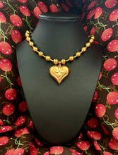 Load image into Gallery viewer, X~Large Repurposed Louis Vuitton Signature Flower Charm &amp; Puffy Heart Statement Necklace