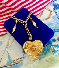 Load image into Gallery viewer, Repurposed Versace Medusa Coin Fluted Heart Lariat Necklace