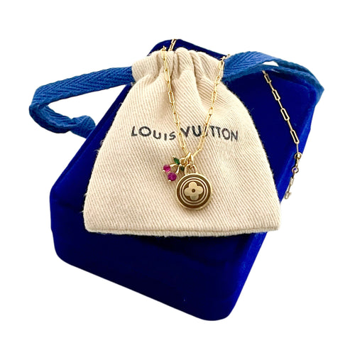Repurposed Louis Vuitton Gold & Café Coin Cherry Charm Necklace