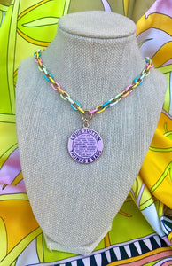 X~Large Repurposed Light Pink & Gold Louis Vuitton Trunks & Bags Coin Necklace