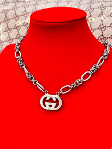 1990’s Repurposed Gucci Foster Green & Silver Tone Interlocking GG Charm Necklace