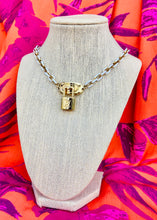 Load image into Gallery viewer, Repurposed Louis Vuitton Padlock White &amp; Gold Tone Necklace