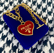 Load image into Gallery viewer, X~Large Repurposed  Burgundy &amp; Gold Prada Heart Charm Necklace